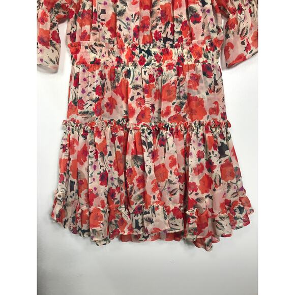 Misa Los Angelas Off the Shoulder Smocked Short Mini Dress Red Floral Small Cute - Picture 7 of 11